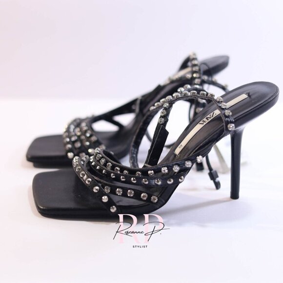 Zara black crystal rhinestone studded embellished sandal high heel Sz 37 NWT - Picture 6 of 7